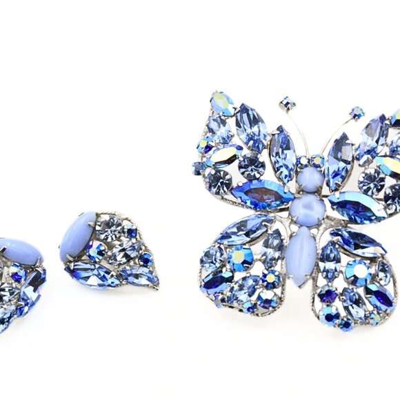 Sweet REGENCY JEWELS Light Blue AB Crystals Glass Butterfly Set - Picture 7 of 9